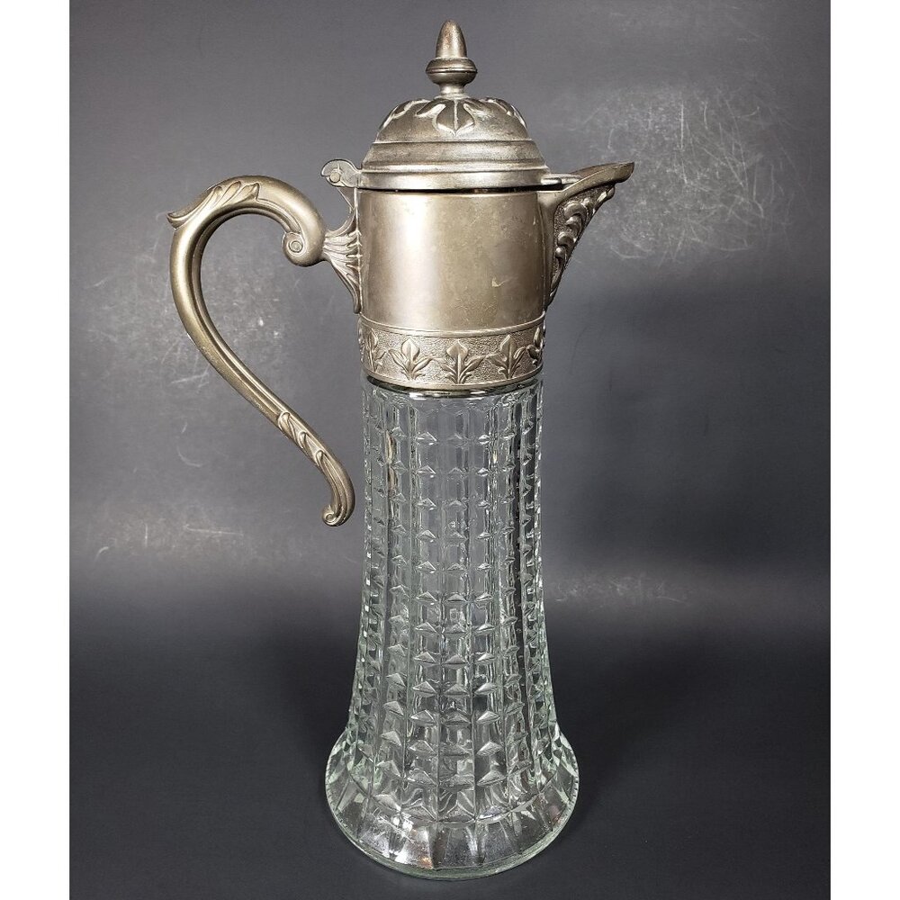 Primerose Italian Pressed Glass and Silverplate Claret Wine Decanter Pitcher Jug